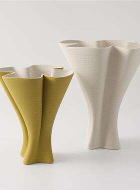 简WZM桌约代3D打印陶瓷花瓶轻奢面创意艺摆设黄色插现花术器装饰