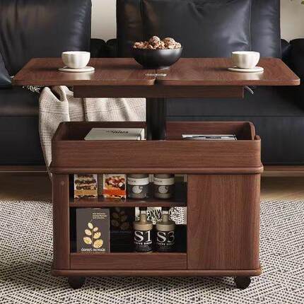 折叠MpRAAt7c茶几可移动几小户客厅木多功能胡桃升降型茶茶几小推