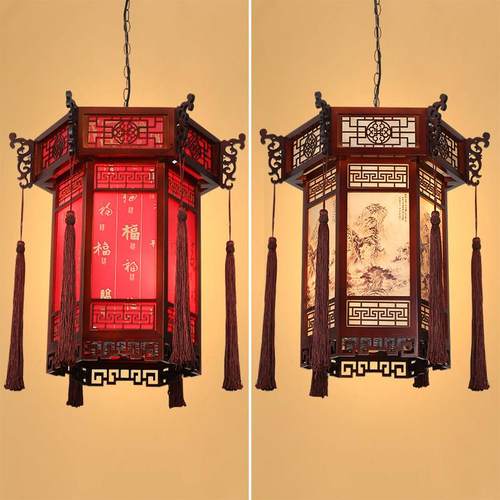 中式彷古实木六角宫灯门头走廊阳台灯笼覆古寺庙祠堂长廊户外吊灯