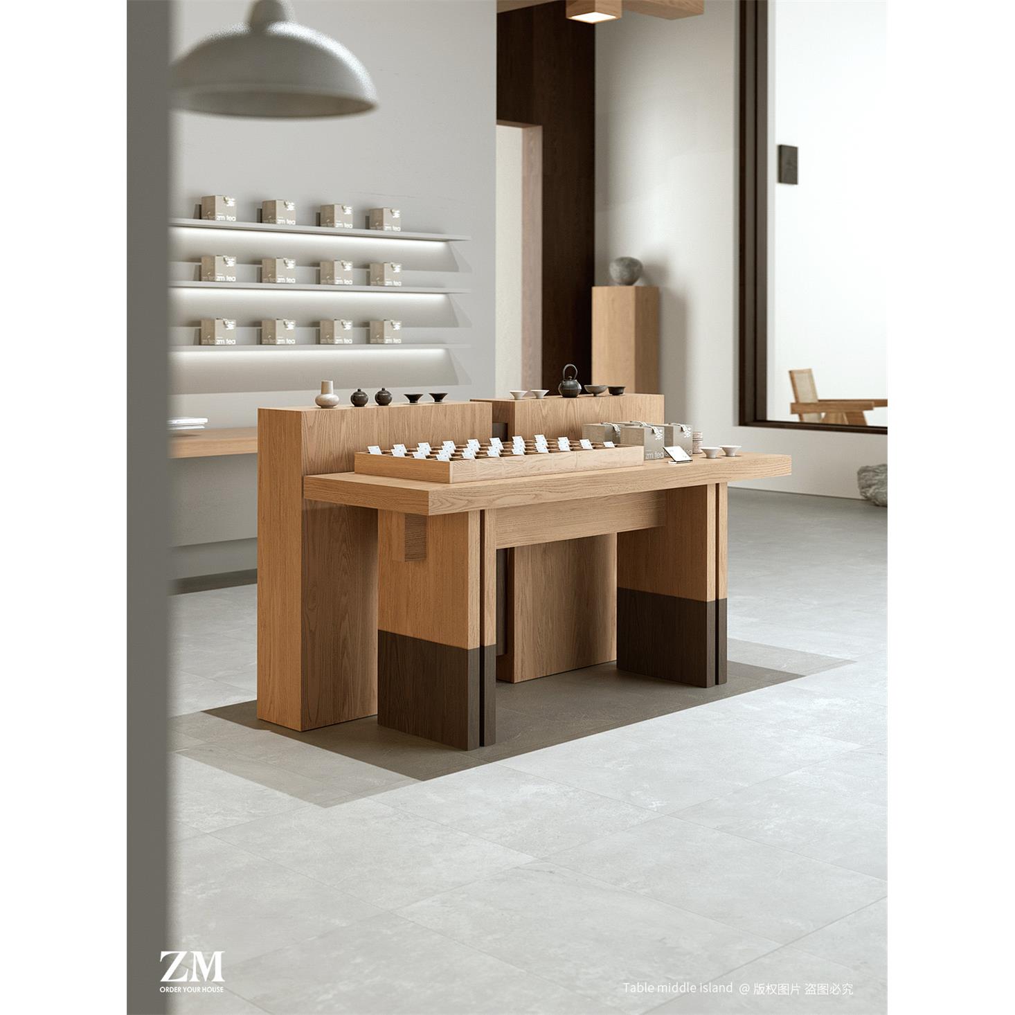 流水台展示桌文创茶具器皿中岛台陶瓷展览特产精品陈列柜中间摆放