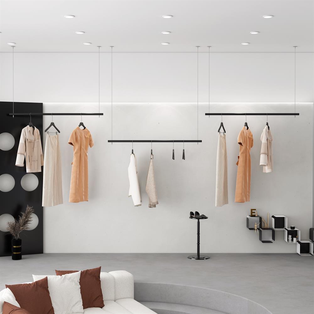 服装店展示架不锈钢悬挂吊顶货架男女童装黑色陈列挂衣架婚纱架子