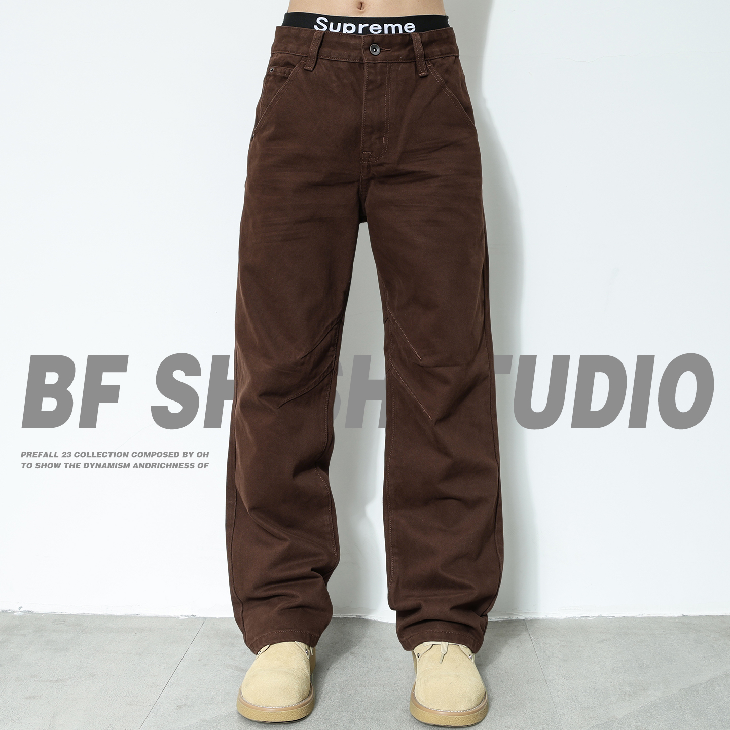 咖啡色牛仔裤男士痞帅炸街裤子