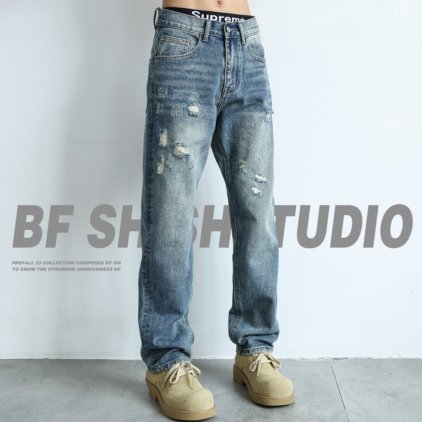 破洞刮烂牛仔裤男士2025新款秋季宽松美式潮牌痞帅直筒休闲长裤子