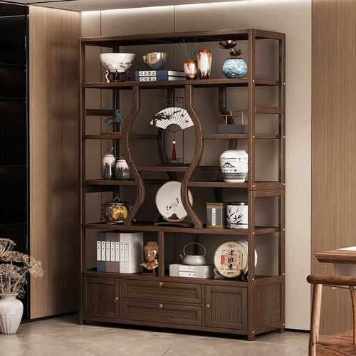 美国进口新中式胡桃色博古架古董