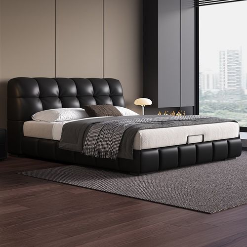 2024新款黑色真皮床主卧室高端大气1米8双人软包储物现代简约大床