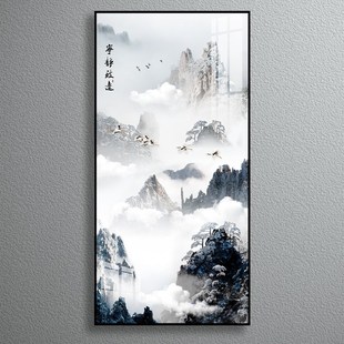 玄關裝 水墨家居入戶書房山水掛畫晶瓷畫樓梯過道背景畫 飾畫中式