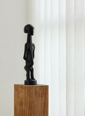 莉莉白中古实木雕塑人像艺术摆件客厅玄关茶室侘寂风复古装饰品