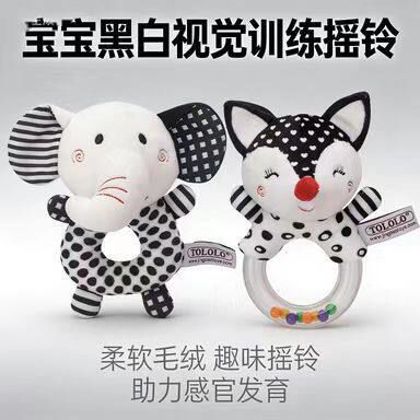新生婴儿狐狸大象手摇铃圆手摇卡通动物胶圈摇铃拉链袋组合玩具