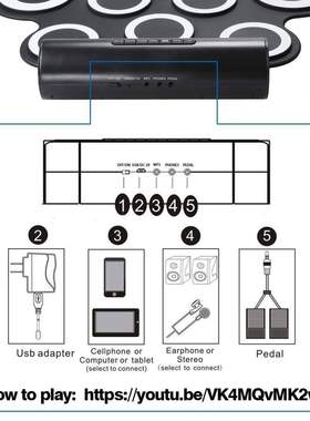Roll up Drum Portable Drum  Pad Kit 手卷电子鼓 带喇叭双踏板