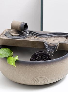 桌面陶瓷流水水摆摆件招财喷泉茶室禅意空环间装FCQ饰景循加湿办