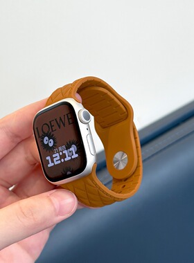 适用于applewatch S10硅胶菱格纹表带iwatch8/7/6/5/4/se苹果手表9表带液态硅胶ultra超软运动男女夏日表带