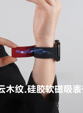 适用苹果S10手表带iwatchultra2智能s9新款applewatchs8双色硅胶磁吸se男款s7运动6透气4女45/49mm腕带