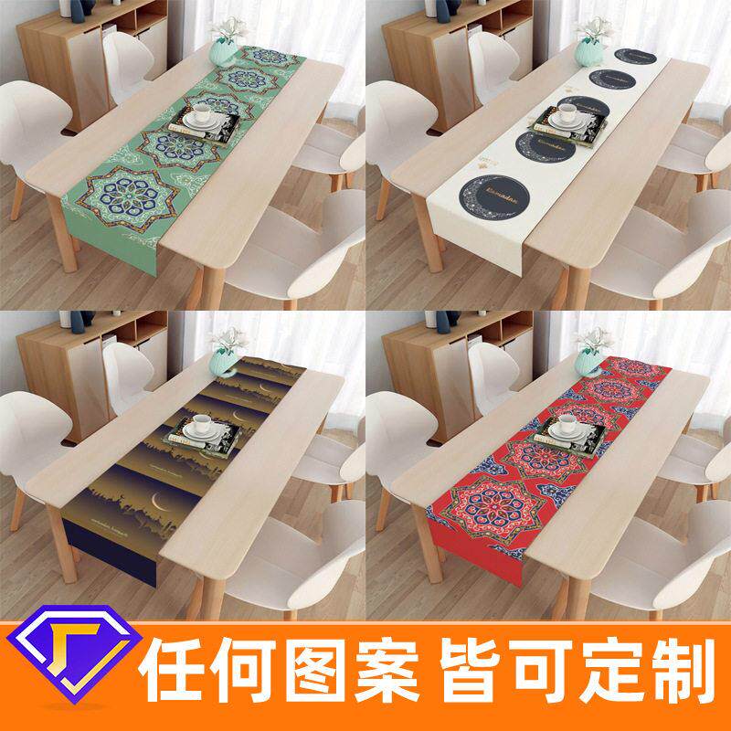 源头厂家桌旗节日礼品装饰月亮亚麻长条桌巾餐垫跨境外贸桌布跨境