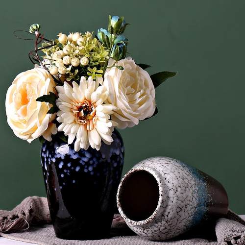 陶瓷花瓶复古粗陶罐简约现代新中式欧式客厅假花水培插花跨境摆件