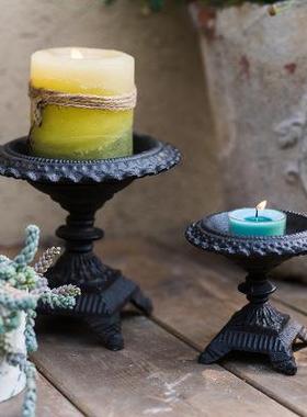 美式乡村复古风高脚铸铁香薰烛台摆设花器杂货花园庭院装饰摆件