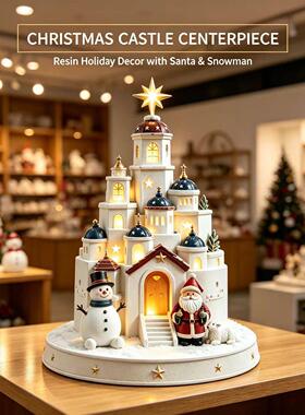 跨境创意发光城堡树脂桌面摆件Light Up Christmas Castle Decor