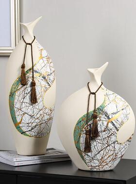 陶瓷花瓶高级感复古花器新中式客厅样板间玄关电视柜桌面装饰摆件