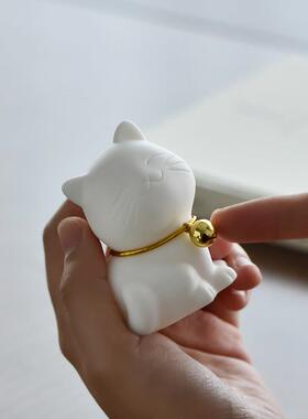 创意陶瓷趣味小猫咪摆件精品白瓷可爱动物工艺品家居客厅桌面装饰