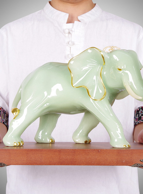 招财大象摆饰一对乔迁礼品玉石工艺礼品摆饰办公室桌客厅酒柜家居