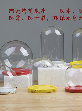 创意家居桌面摆件永生花玻璃罩陶瓷底座套组透明防尘展示厂家直销