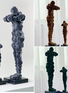 创意植绒人物艺术装饰摆件样板间客厅玄关桌面家居饰品软装雕塑