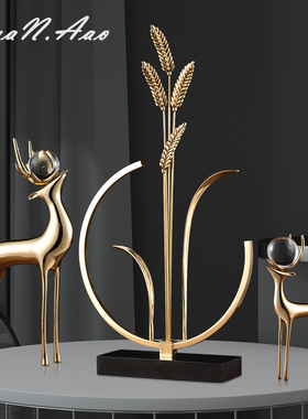 招财全铜鹿大麦轻奢家居饰品高档开业乔迁礼品办公室桌面装饰摆件