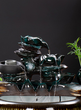 时来运转流水摆件循环水鱼缸生财办公室假山客厅室内招财水缸造景