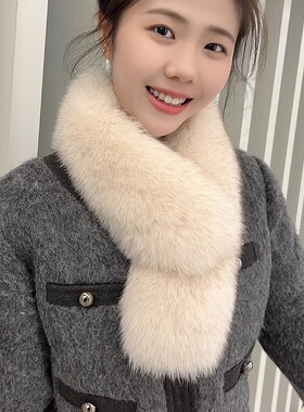 狐狸毛围巾围脖真毛保暖韩版百搭皮草围巾夹子款秋冬女毛领子