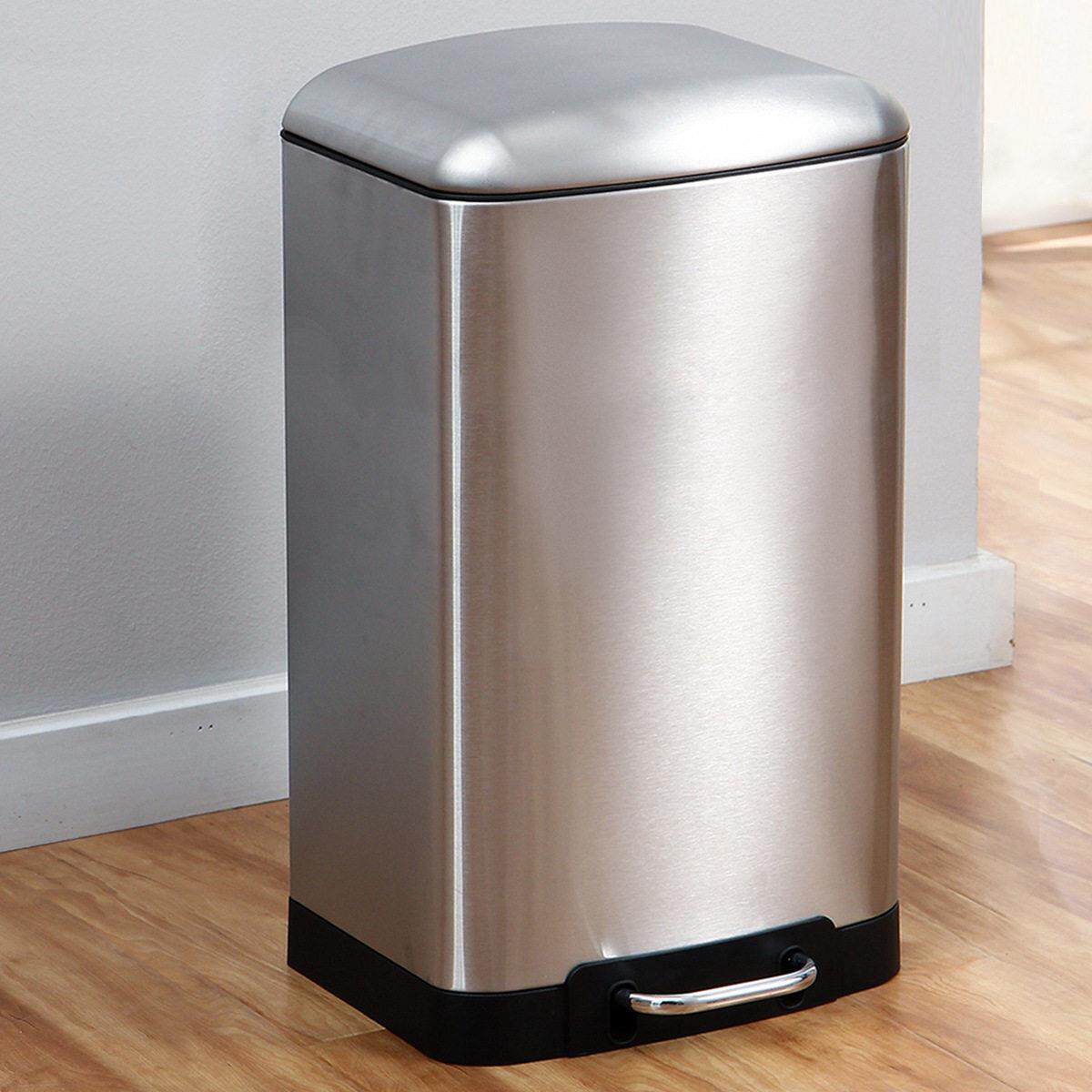 不锈钢方形面包盖缓降静音垃圾桶家用带盖脚踏脚踩清洁桶90度定盖