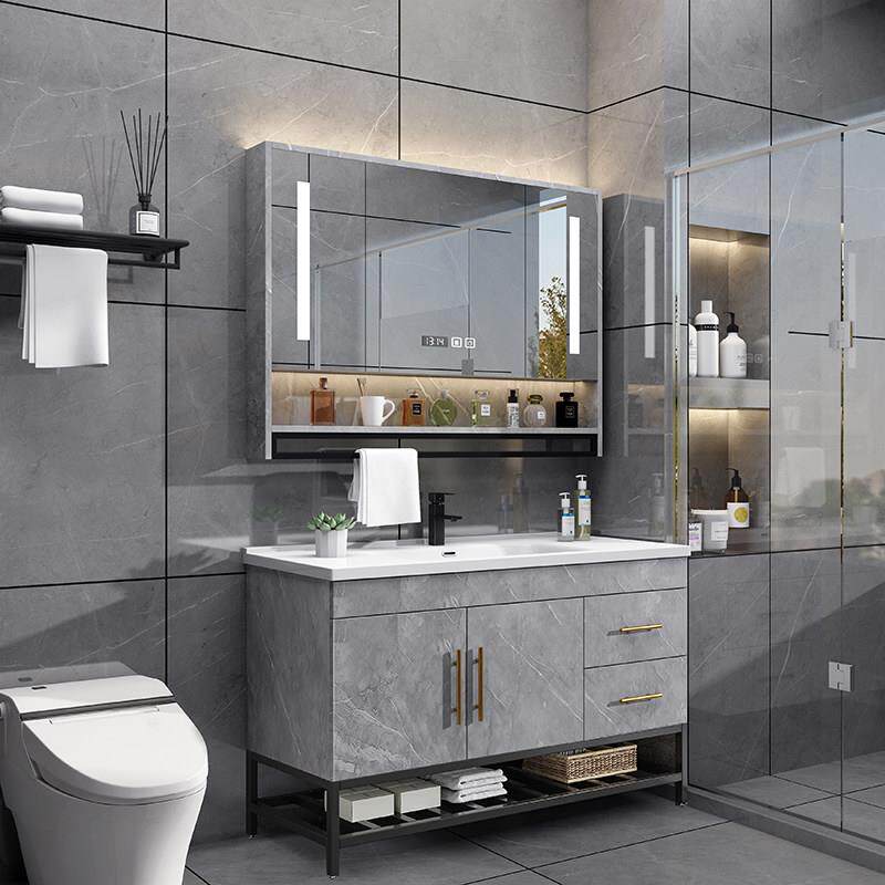 化妆室陶瓷一体盆浴室柜组合洗漱台智能落地洗手脸盆洗漱台收纳柜
