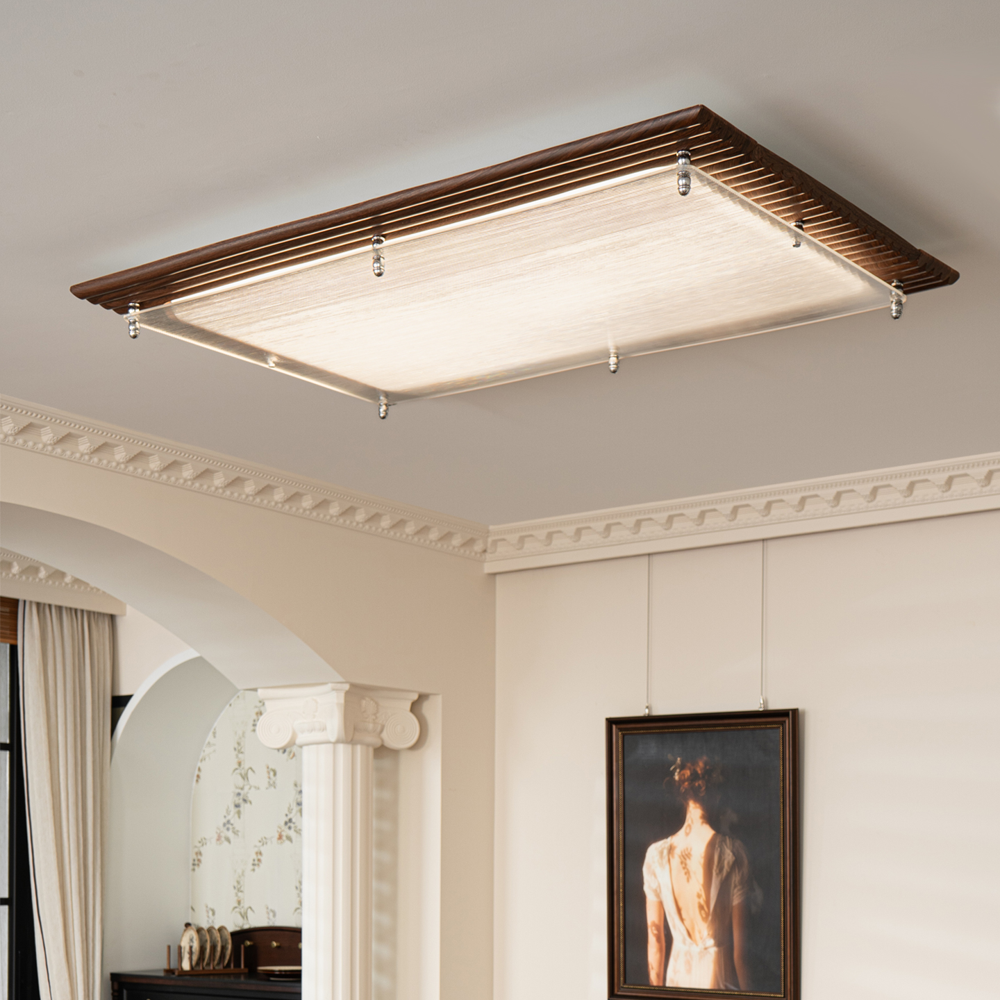 原创设计胡桃木纹简约大气吸顶灯