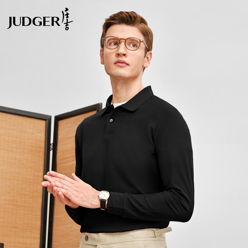 【100%新疆棉】庄吉男士长袖POLO衫2025秋季新款透气翻领纯棉T恤