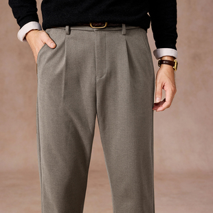 【毛呢斜纹】庄吉男士休闲长裤2025秋冬保暖磨毛弹力加厚直筒裤子