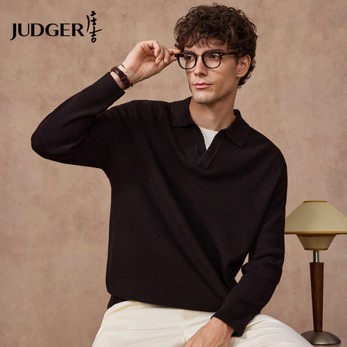 【羊毛混纺】庄吉男士长袖针织POLO衫2026春商务休闲海鸥翻领毛衣