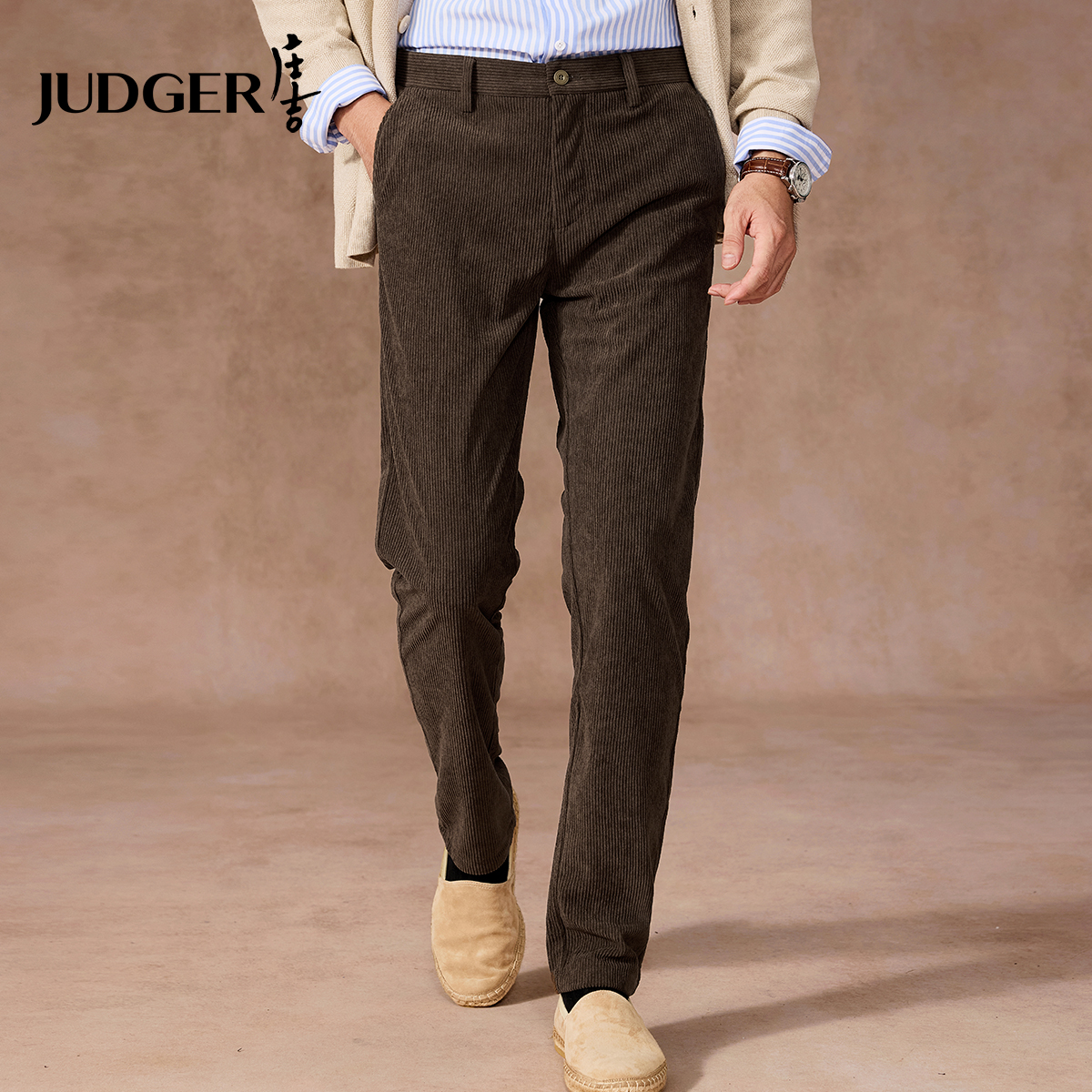 【灯芯绒】庄吉男士休闲裤2025秋冬新款通勤上班竖条纹直筒长裤子