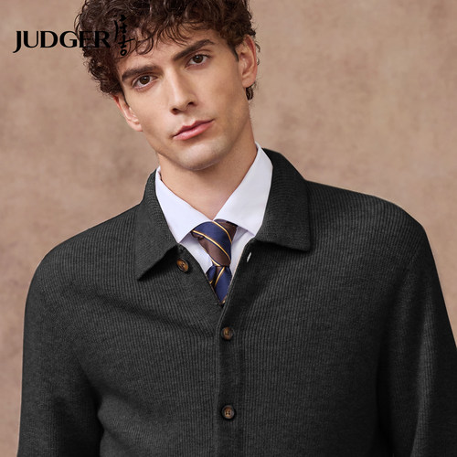 【100%羊绒 470g重磅】庄吉男士冬保暖针织开衫夹克外套羊绒衫男