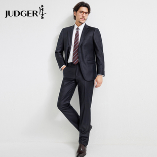 【120支精纺纯羊毛】庄吉高端西服套装商务职业正装2件套条纹西装