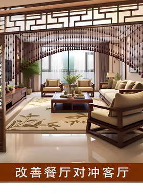 桃木葫芦珠帘门帘家用屏风隔断水晶帘子玄关卫生间厕所挂帘免打孔