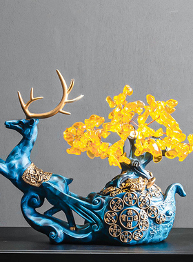 水晶发财树招财麋鹿家庭室内书房架酒柜摆件高档店铺X开业礼装饰