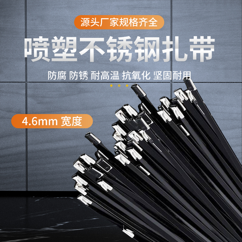 黑色304喷塑不锈钢扎带4.6mm/8mmG自锁束线带桥架电缆金属扎丝船