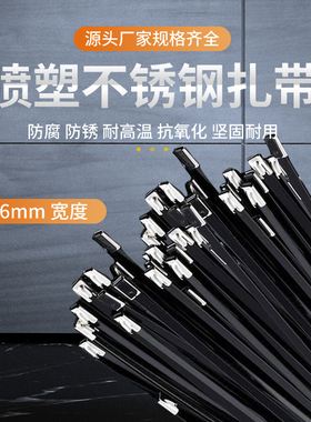 黑色304喷塑不锈钢扎带4.6mm/8mmG自锁束线带桥架电缆金属扎丝船
