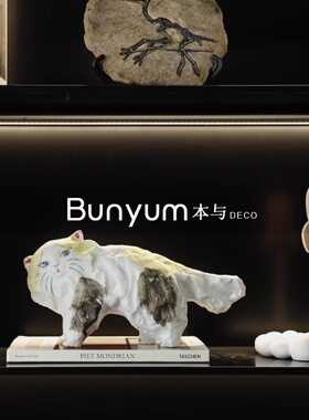 新中式手工陶瓷艺术趣味动物卡通猫儿童房客厅电视柜W桌面家居摆