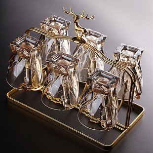 创意带把手玻璃杯子家用来客招待喝水耐热泡Q茶杯咖啡杯茶具托盘