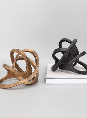 新中式创意铸铁黑色缠绕球摆件样板房售楼部卧室书U房桌面软装饰