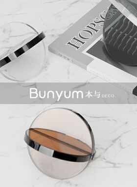 轻奢水晶灰/茶i色几何软装饰品摆件样板房售楼处家居客厅摆设