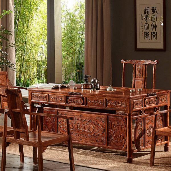庆喜年刺猬紫檀红木茶台花梨木财源滚滚茶桌椅组合客厅实木茶几