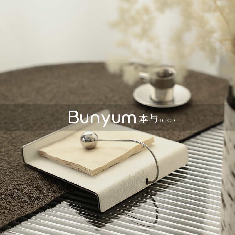 现代轻奢不锈钢皮质m定点纸巾架纸巾盒创意摆件客厅酒店民宿样板