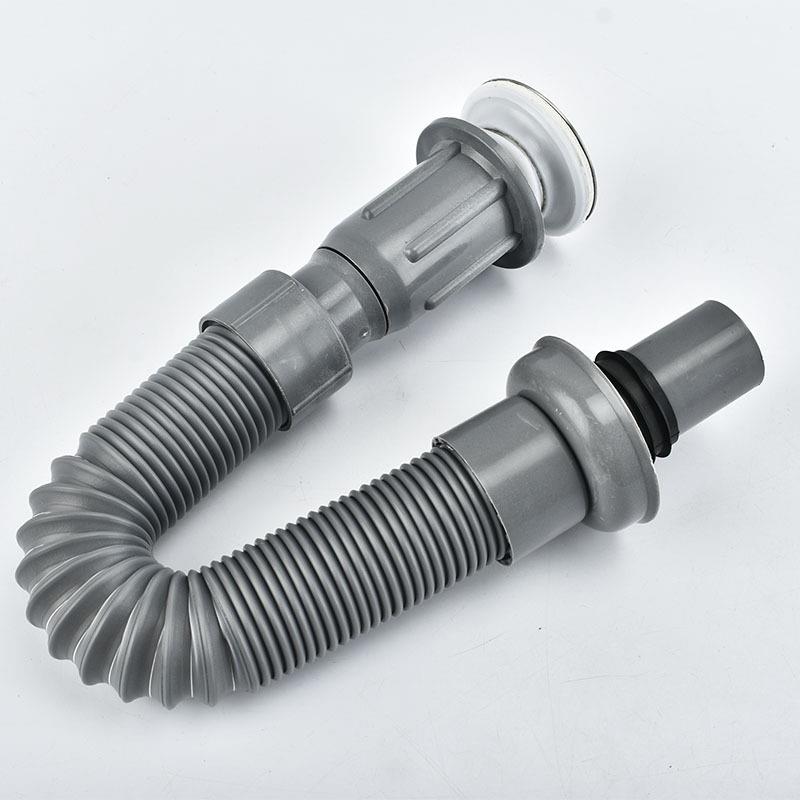 不锈钢下水管灰色连体加厚翻板钢丝下水管面盆厨房排水管套装