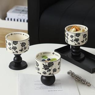 赫本黑玫瑰甜品杯高颜值陶瓷杯复古高脚杯冰淇淋杯家用蜡烛杯烛台