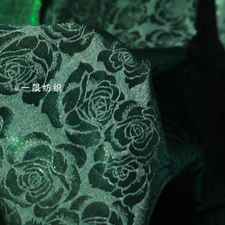 复古闪光提花锻布料暗纹旗袍汉服玫瑰花宫廷风古风睡衣面料